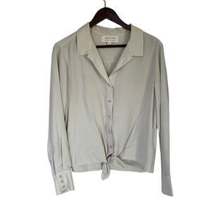 Cloth & Stone Light Khaki Button Up with Front Tie Top - Medium